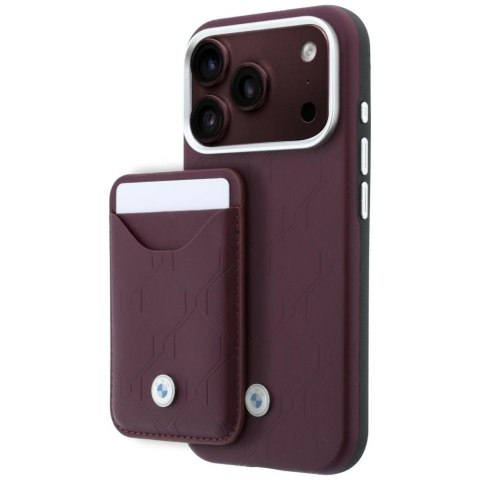 Zestaw Etui + portfel BMW Quilted Pattern Metal Logo do iPhone 18 Pro / 17 Pro burgundowy