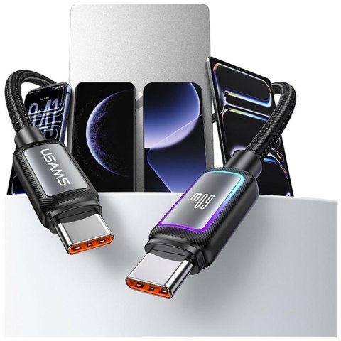 Kabel USAMS Al-Alloy SJ815 U110 RGB Fast Charging 60W USB-C do Lightning 1,2 m czarny