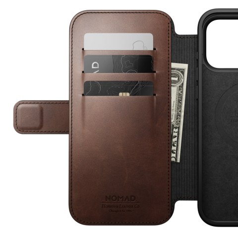 Nomad modern leather folio - etui do iphone 18 pro max / 17 pro max kompatybilne z magsafe, skóra horween (rustic brown)