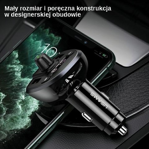 USAMS Zestaw głośnomówiący C21z transmiterem FM, Bluetooth 5.0, MP3, 2xUSB 3,4A czarny CC115GC01 (US-CC115)