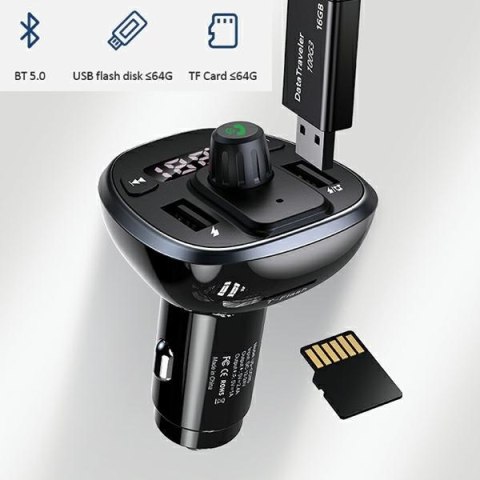 USAMS Zestaw głośnomówiący C21z transmiterem FM, Bluetooth 5.0, MP3, 2xUSB 3,4A czarny CC115GC01 (US-CC115)