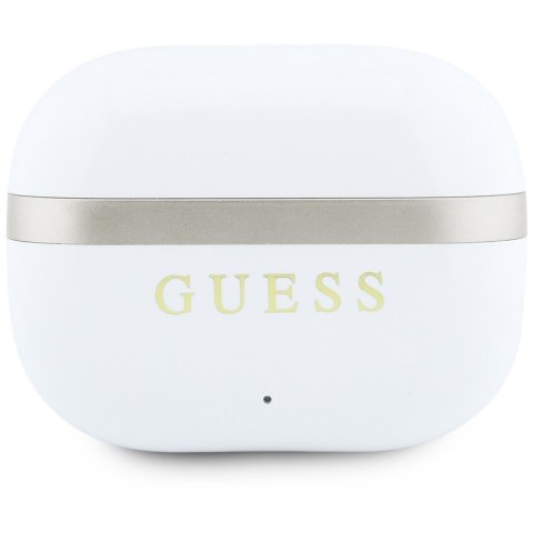 Słuchawki TWS Guess Glossy Gold LinePrinted Classic Logo biały