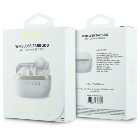 Słuchawki TWS Guess Glossy Gold LinePrinted Classic Logo biały