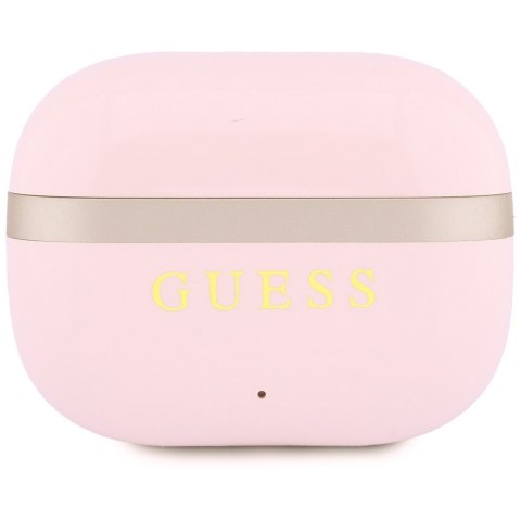 Słuchawki TWS Guess Glossy Gold LinePrinted Classic Logo różowy