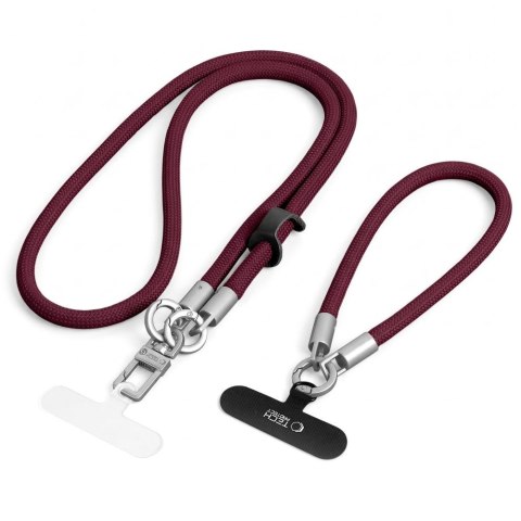 Stylowy pasek zawieszka na szyję i nadgarstek Tech-Protect C10S Rope Crossbody - bordowo-tytanowy