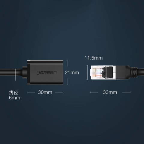 Kabel Ugreen NW112 11278 sieciowy Ethernet RJ45 (żeński) - RJ45 (męski) F/UTP Cat. 6 1 Gbps 0.5m - czarny